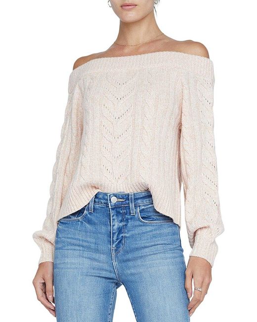 L'Agence Blue Vesta Off Shoulder Wool-Blend Pullover