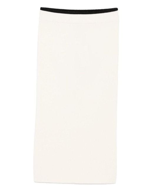 Pinko White Midi Skirt With Contrasting Waistband