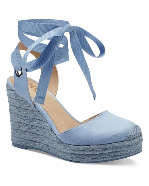 INC Blue Maisie Faux Suede Padded Insole Wedge Sandals