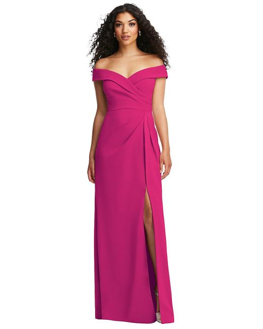 After Six Pink Cuffed Off-the-shoulder Pleated Faux Wrap Maxi Dress