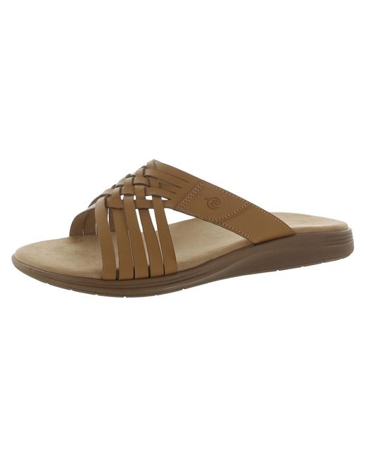 Easy Spirit Brown Seeley Faux Leather Woven Slide Sandals