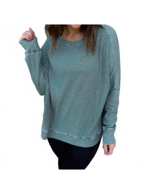 Mono B Blue Waffle Ribbed Pullover