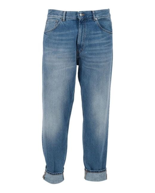 Dondup Blue Relaxed-Fit Five-Pocket Denim Jeans With Rolled-Up Cuffs for men