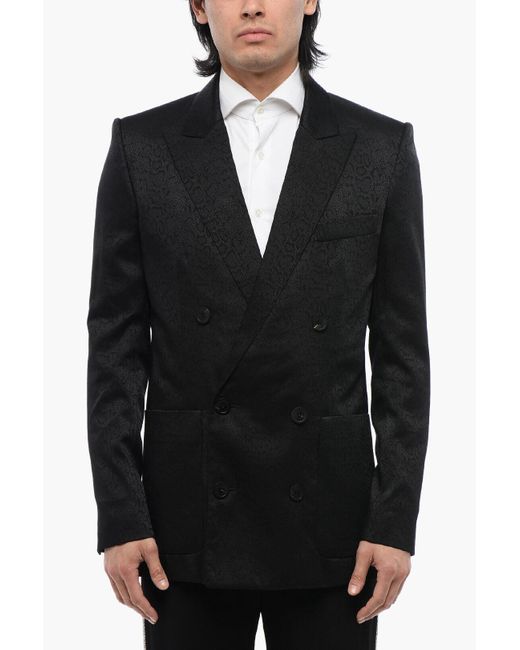 Balmain Black Double-Breasted Jacquard Blazer With Snake Motif for men