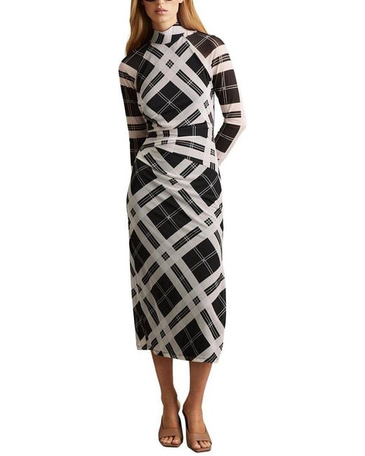 Reiss Women's Black Darla Check Mesh Jersey Dress