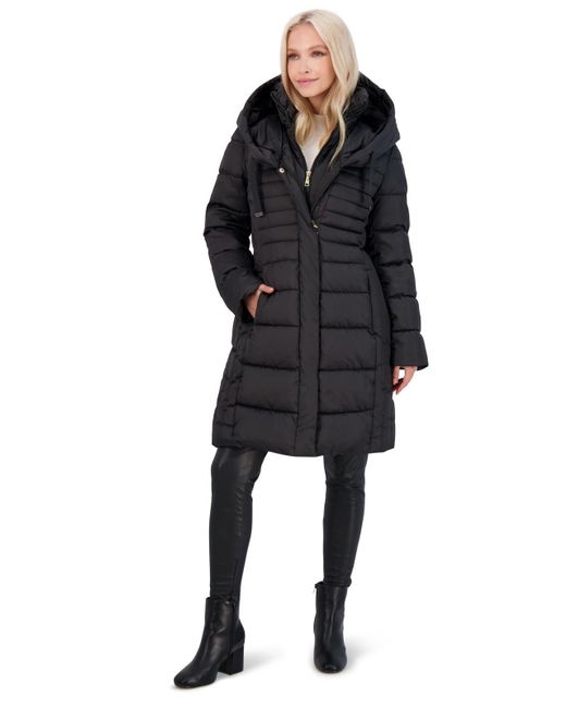Tahari Casey Mid-length Warm Puffer Coat in Black | Lyst