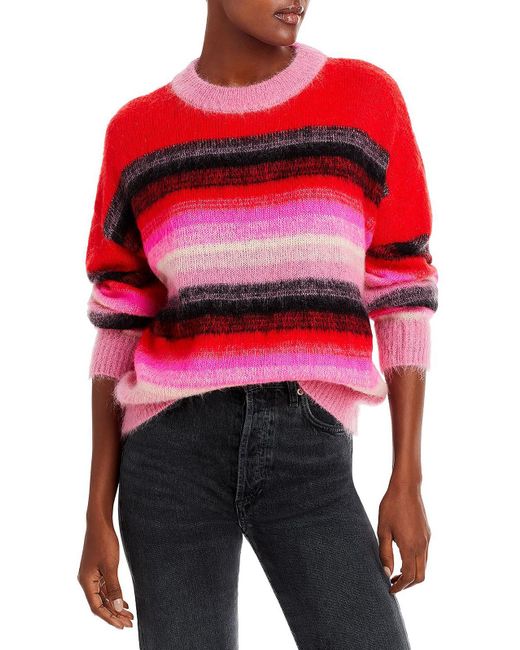 Essentiel Antwerp Red Striped Ribbed Trim Pullover Sweater