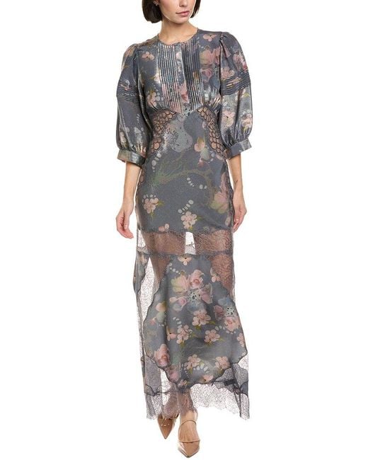 Cynthia Rowley Gray Silk-Blend Lace Maxi Dress