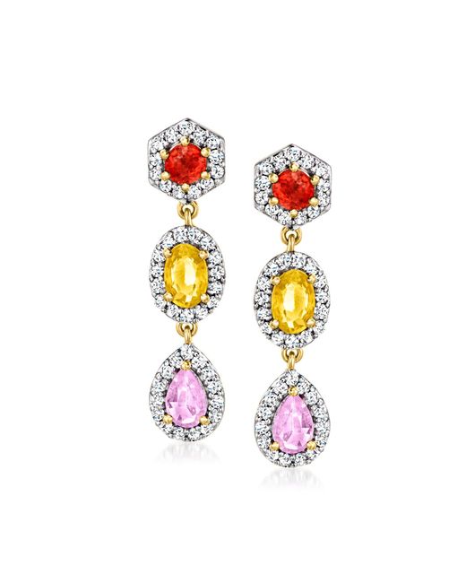 Ross-Simons Pink Multicolored Sapphire And . White Topaz Drop Earrings