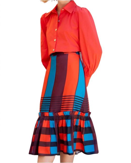 Eva Franco Red Flounced Midi Skirt
