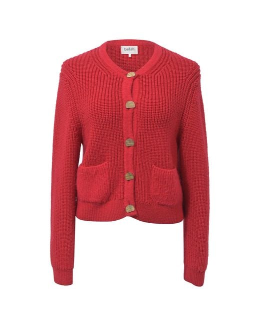 Ba&sh Red Knitted Purrl Button-Front Cardigan
