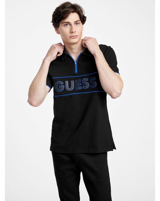 Guess Factory Black Eco Neil Zip Polo Shirt for men