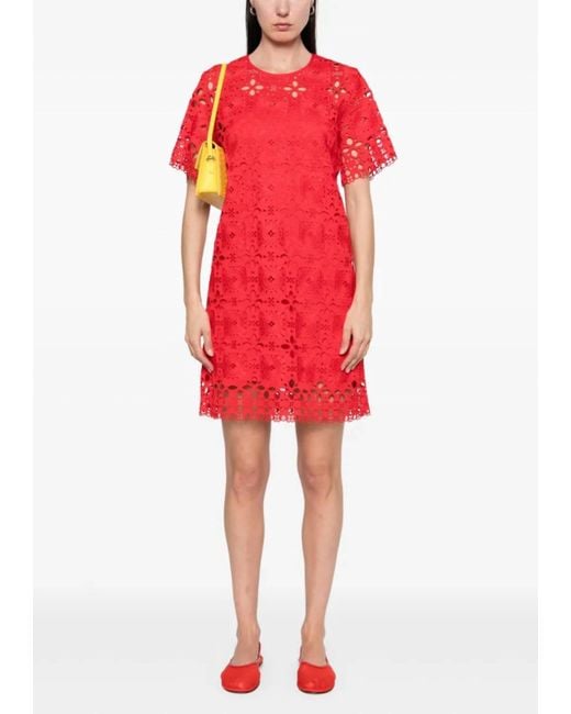 Suncoo Women's Red Short Sleeve Cerise Lace Dress - magambanetwork.com