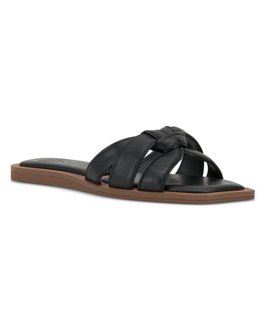Vince Camuto Black Barcellen Leather Slip On Flatform Sandals