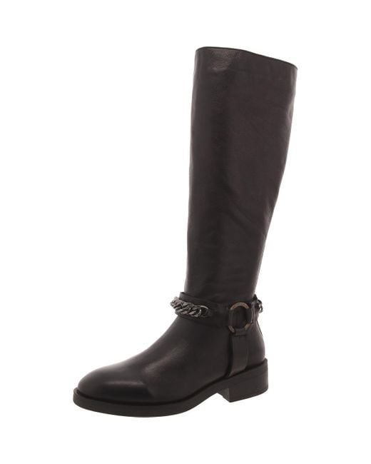 Steve Madden Black Quin Leather Chain Knee-High Boots