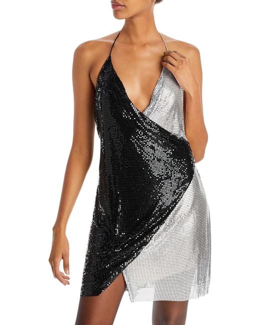 Alice + Olivia Black Ally Chain Mail Cowl Neck Cocktail And Party Dress