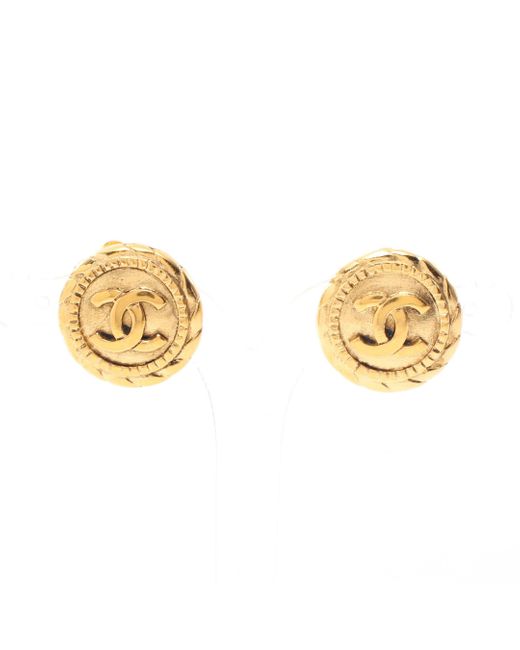 Chanel Metallic Coco Mark Earrings Gp Gold Vintage