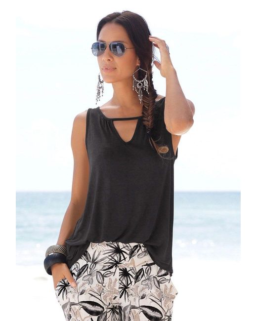 Lascana Black Sleeveless Keyhole Top