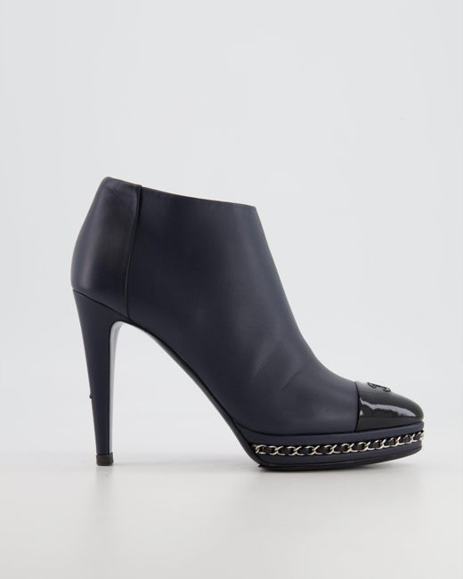 Chanel Blue Navy And Ankle Heeled Boots With Cc Logo Detail