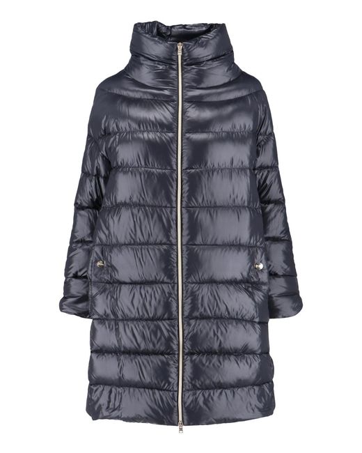 Herno Blue Zip-Up Hooded Puffer Jacket