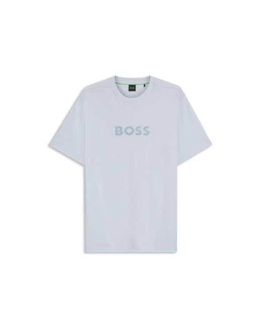 BOSS Men's Blue Cotton-Jersey T-Shirt With Golf-Inspired Logo