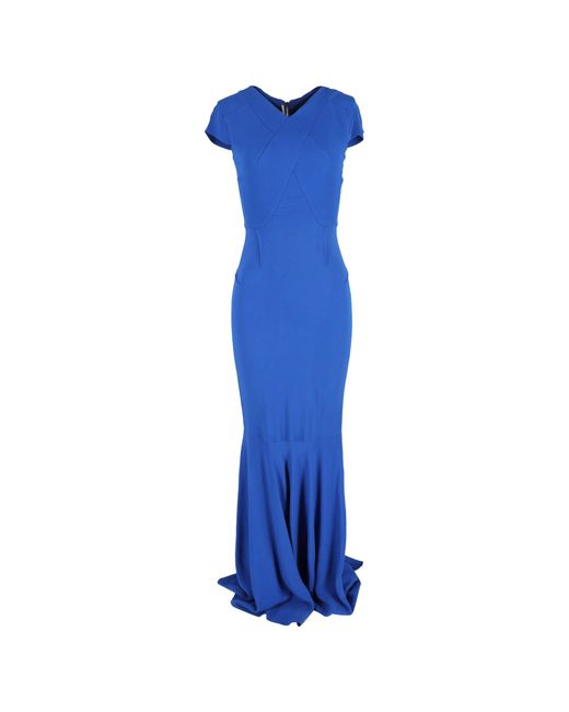 Roland Mouret Blue Valey Maxi V-Neck Gown Dress