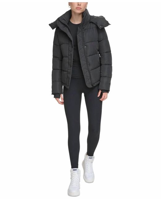 DKNY Black Performance Lightweight Full Zipper Puffer Jacket