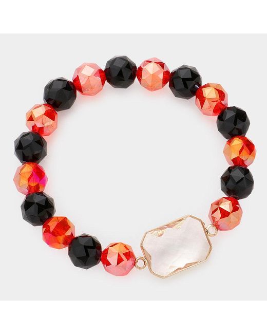 Fashnzfab Red Lucite Accented Faceted Beaded Stretch Bracelet, Lucite