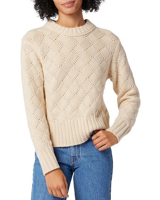 Joie Blue Isabey Ribbed Trim Open Stitch Pullover Sweater