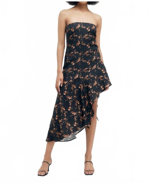 Third Form Black Pressed Petals Free Flow Strapless Dress