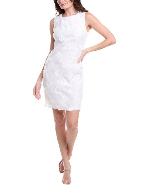 Nicole Miller White Rose Applique Sheath Dress
