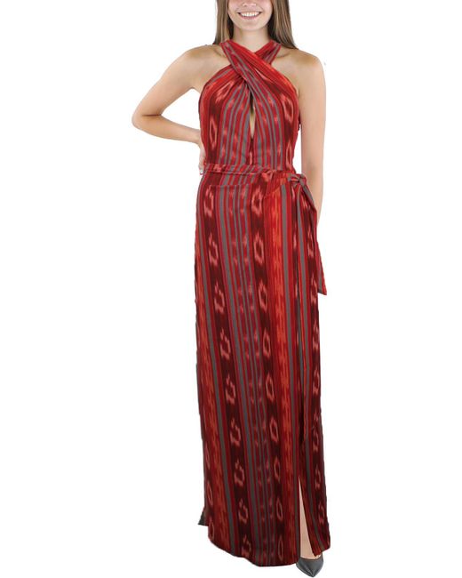 Lauren by Ralph Lauren Red Striped Halter Evening Dress