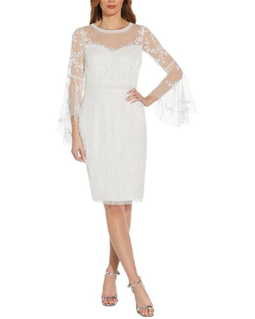 Adrianna Papell White Mesh Embellished Cocktail And Party Dress