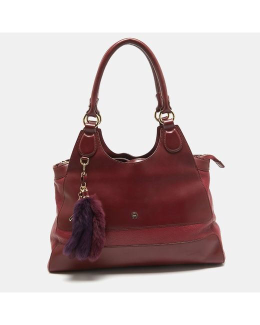 Aigner Red Burgundy/ Leather Charm Tote