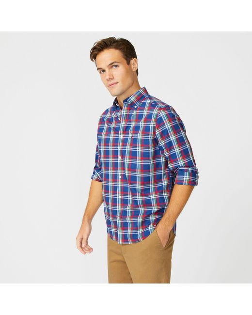 Nautica Blue Big & Tall Classic Fit Wrinkle-resistant Plaid Shirt for men