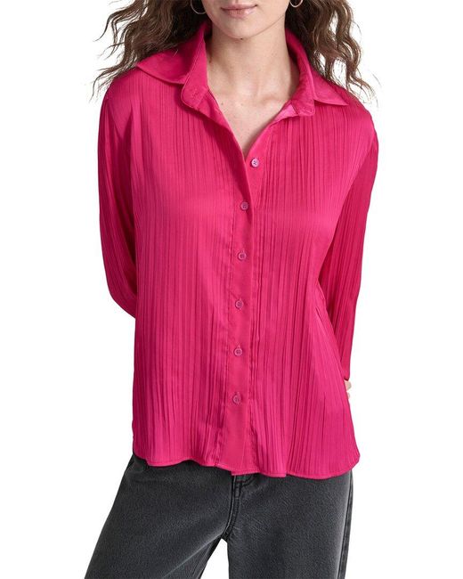 DKNY Pink Pleated Satin Blouse