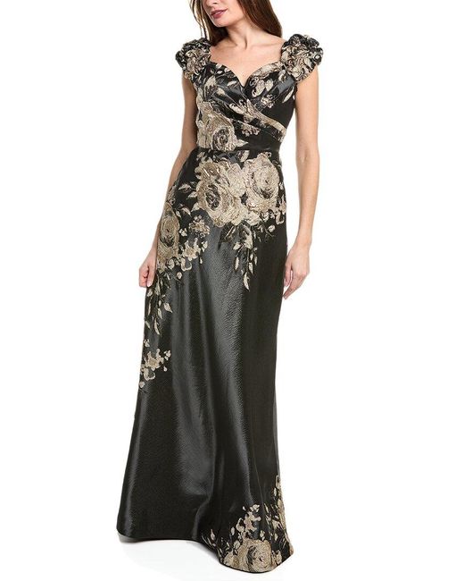 Teri Jon Gray Metallic Jacquard Gown