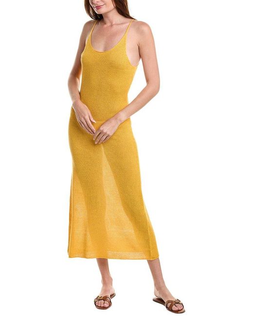 Onia Yellow Textured Linen Sweater Scoop Maxi Dress