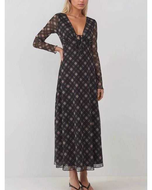 TRUEDAMES Multicolor Tie Front Plaid Long Sleeve Dress