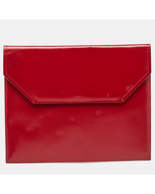 Bally Red Glossy Leather Envelope Clutch