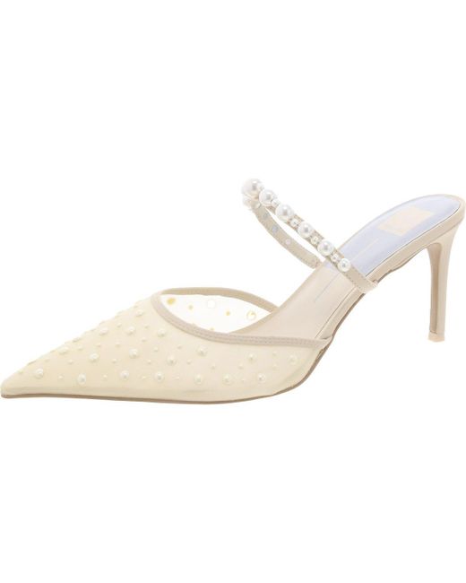 Dolce Vita White Katik Pearl Embellished Pointed Toe Mules