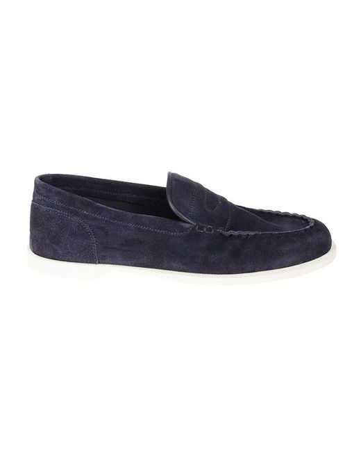 John Lobb Blue Suede Moccasin With Flexi Sole And Silhouette for men