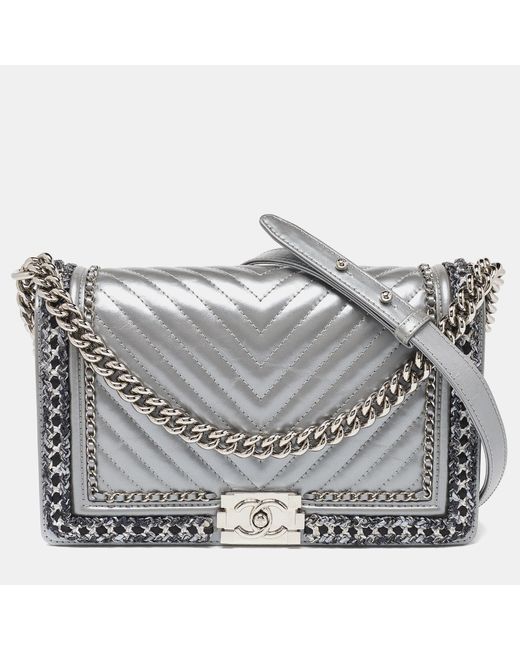 Chanel Gray Quilted Leather New Medium Boy Flap Bag