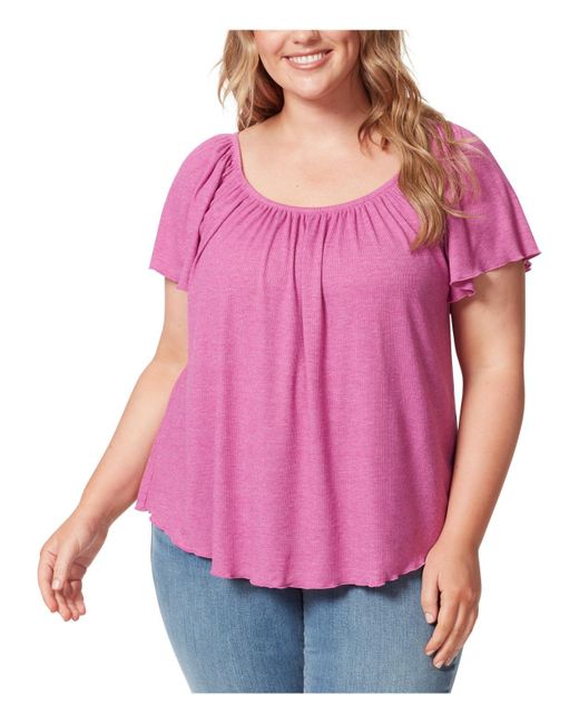 Jessica Simpson Pink Plus Ribbed Scoop-neck Pullover Top