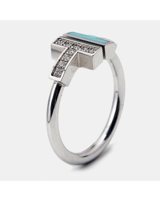 Tiffany & Co Metallic Twire Turquoise Diamonds 18k Gold Ring