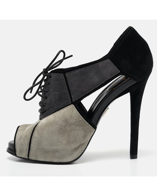 Rodger Cut Out Roger Vivier Suede Cutout Lace Up Booties in Black | Lyst