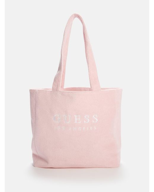 Guess Factory Pink Terry Cloth Logo Tote