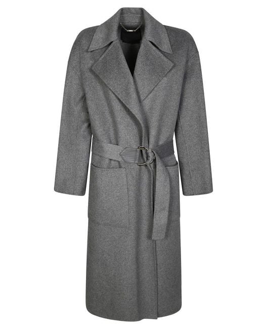 Liu Jo Gray Mid-Length Liujo Coat With Wide Lapel And Belted Waist