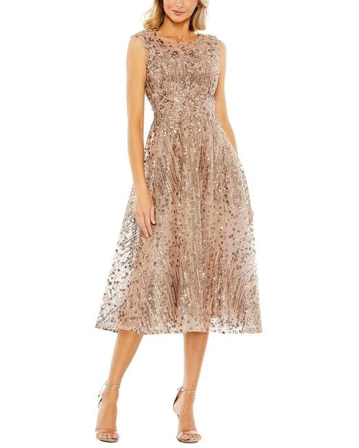 Mac Duggal Natural Sequined Cap Sleeve Fit And Flare Dress