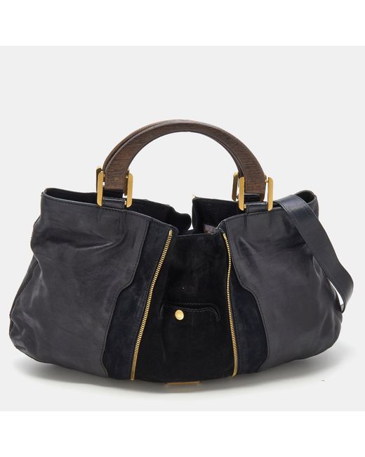 Jimmy Choo Black Leather And Suede Expandable Maia Hobo
